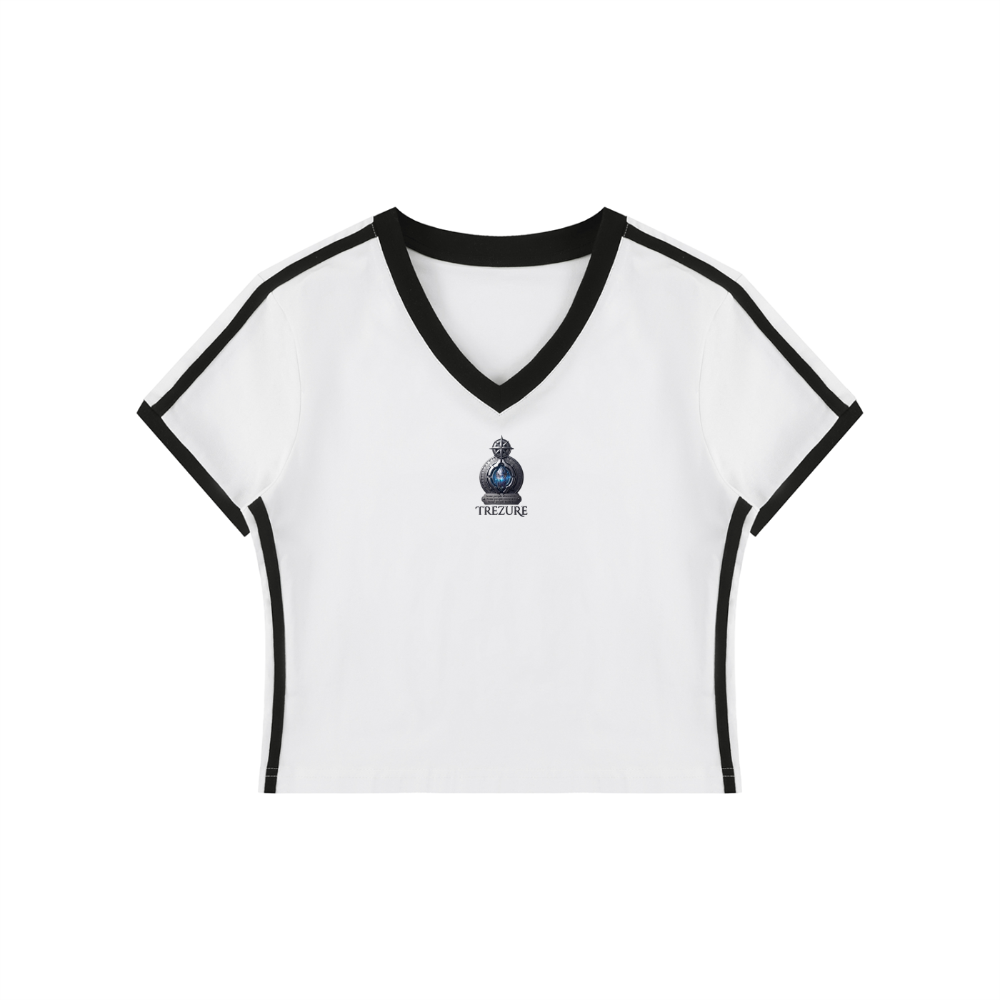 Women's Retro Binding V-Neck Crop T-Shirt