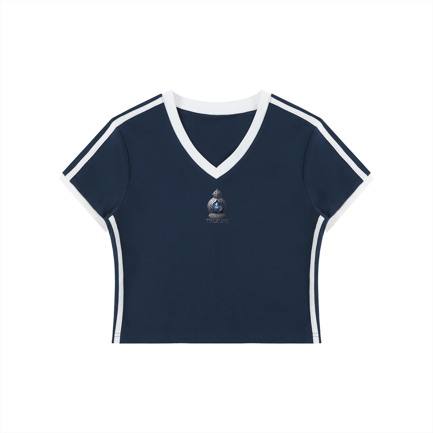 Women's Retro Binding V-Neck Crop T-Shirt