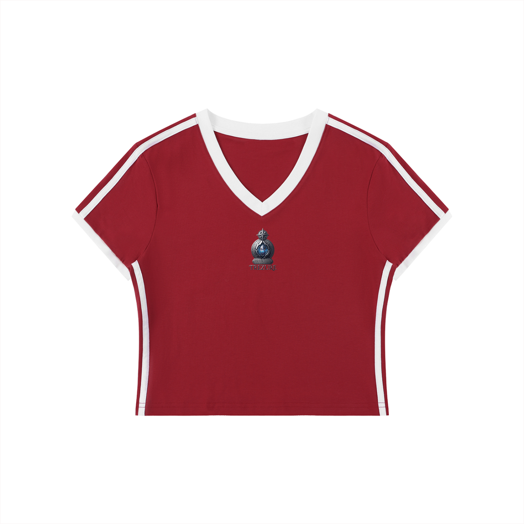 Women's Retro Binding V-Neck Crop T-Shirt