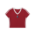 Women's Retro Binding V-Neck Crop T-Shirt