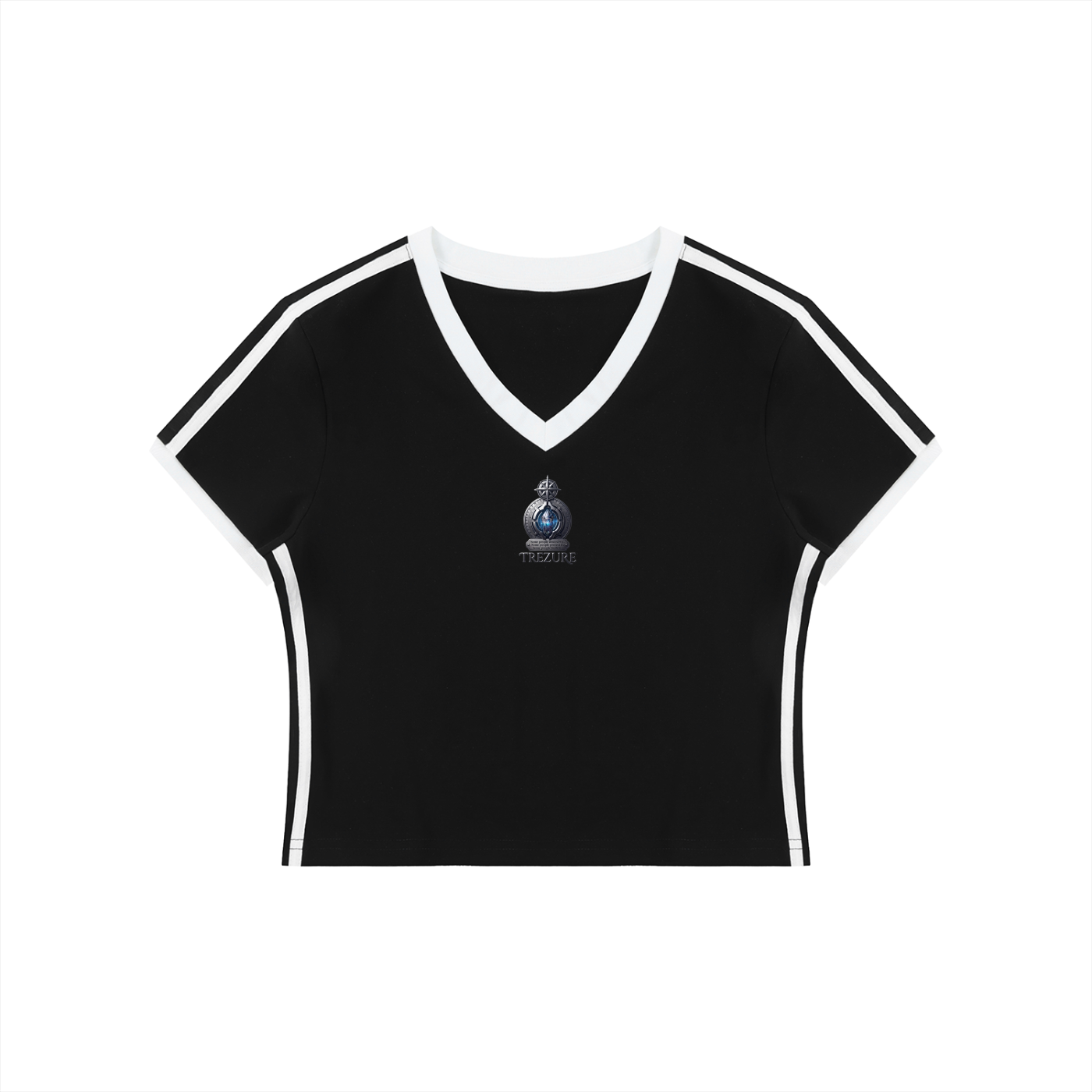 Women's Retro Binding V-Neck Crop T-Shirt